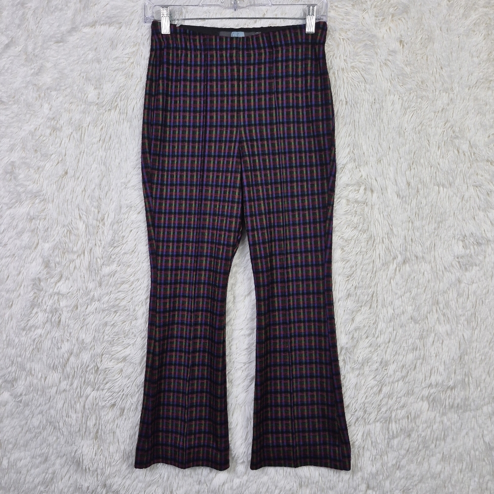 Eva Franco Womens XS Hansen Knit Multi Plaid Flare Leg Crop Pull On Pants USA